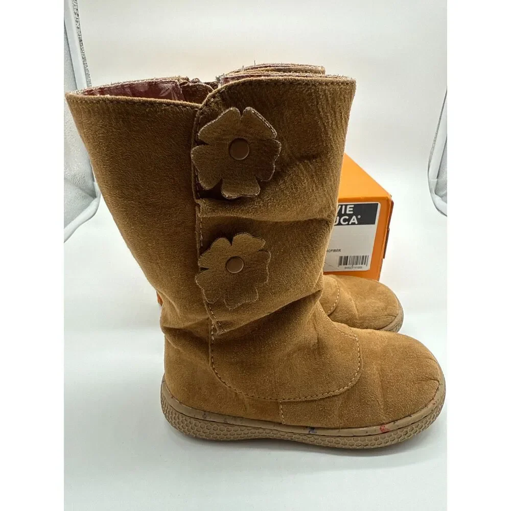 Livie and Luca Neve Flower Caramel Color Suede Boots Toddler 8 Barefoot